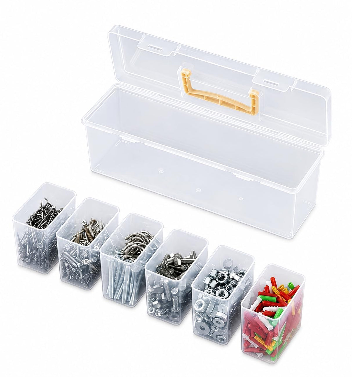 SIMESTICH Transparent Plastic Hardware Organizer Storage Box with 6 Compartments | Screw Box | Nut Bolt Nail Case| Portable Stor