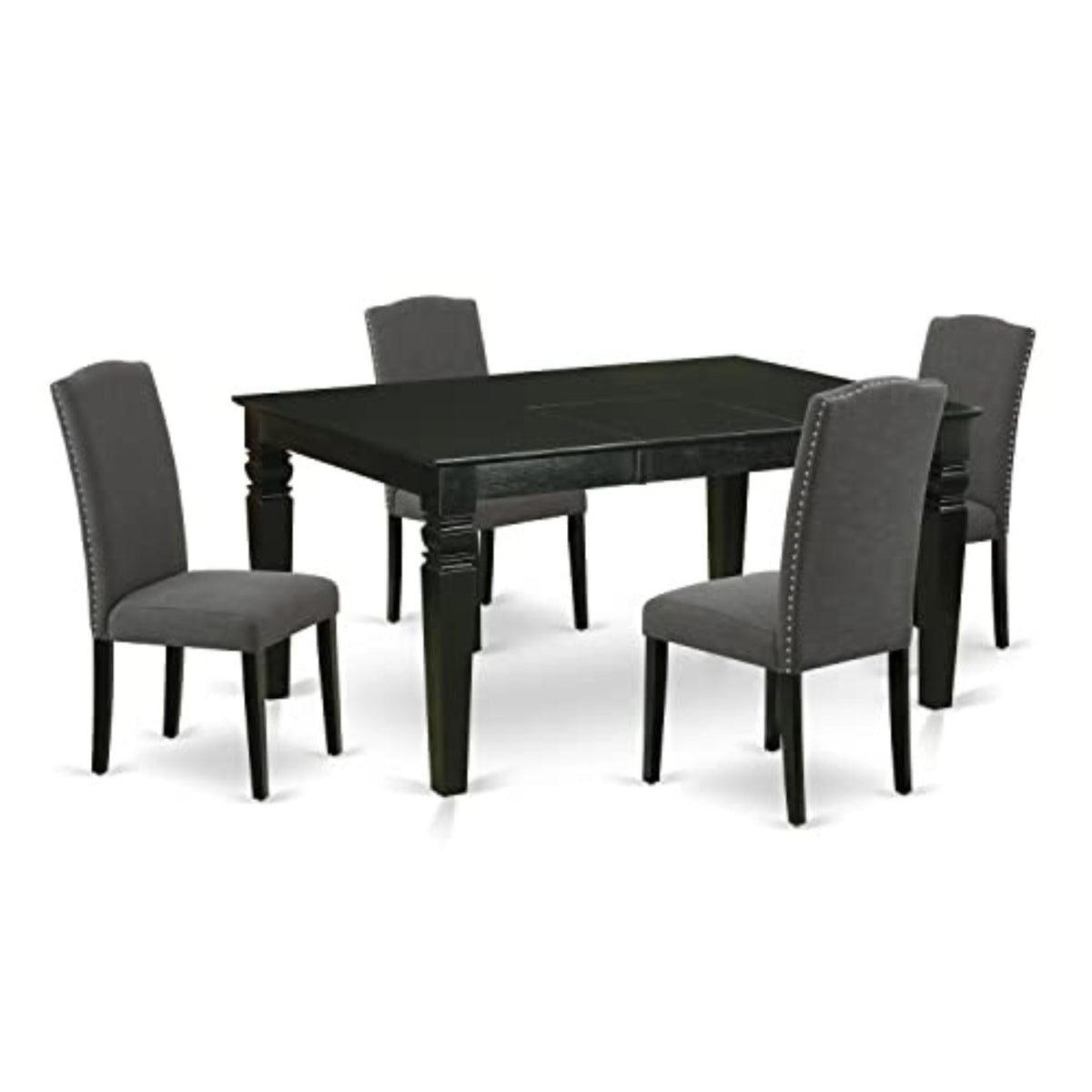 East West Furniture Ween5-Blk-20 5 Piece Kitchen Table Set Includes A Rectangle Dining Table With Butterfly Leaf And 4 Dark Gotham Linen Fabric Upholstered Chairs, 42X60 Inch, Black