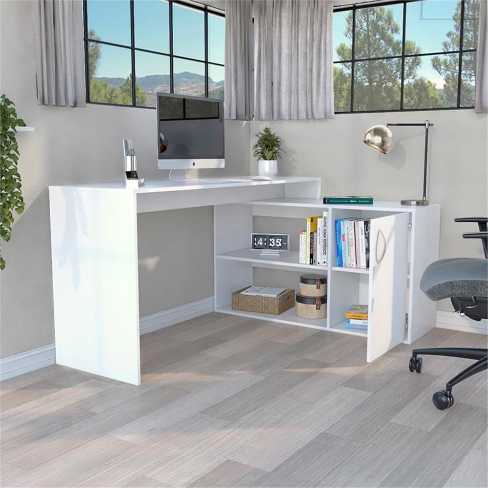 TUHOME Axis L-Shaped Desk Engineered Wood Desks in White