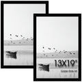Golden State Art, Set of 2, 13x19 Black Wood Picture Frame - Displays 13x19 Photos - Real Glass, Sawtooth Hanger, Swivel Tabs - 