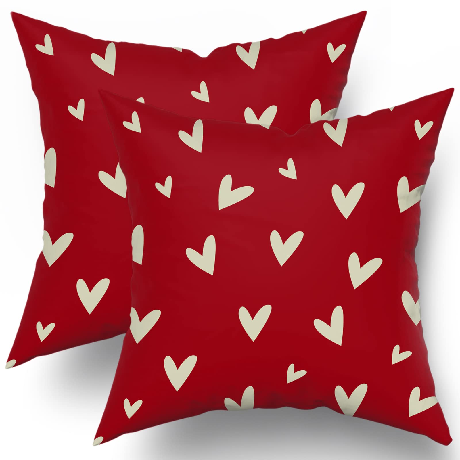 Valentines Day Pillow Covers 18X18 Set Of 2 Red Love Heart Holiday Decorative Throw Pillows Romantic Valentine Themed Gifts Pill