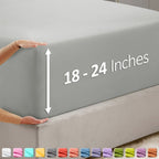 Nestl Extra Deep Pocket Full Fitted Sheet, Light Grey Full Size Fitted Sheet Only, 1800 Microfiber Fitted Bed Sheet, Ultra Soft Full Bed Fitted Sheet Fits Up To 24 Inch Mattress
