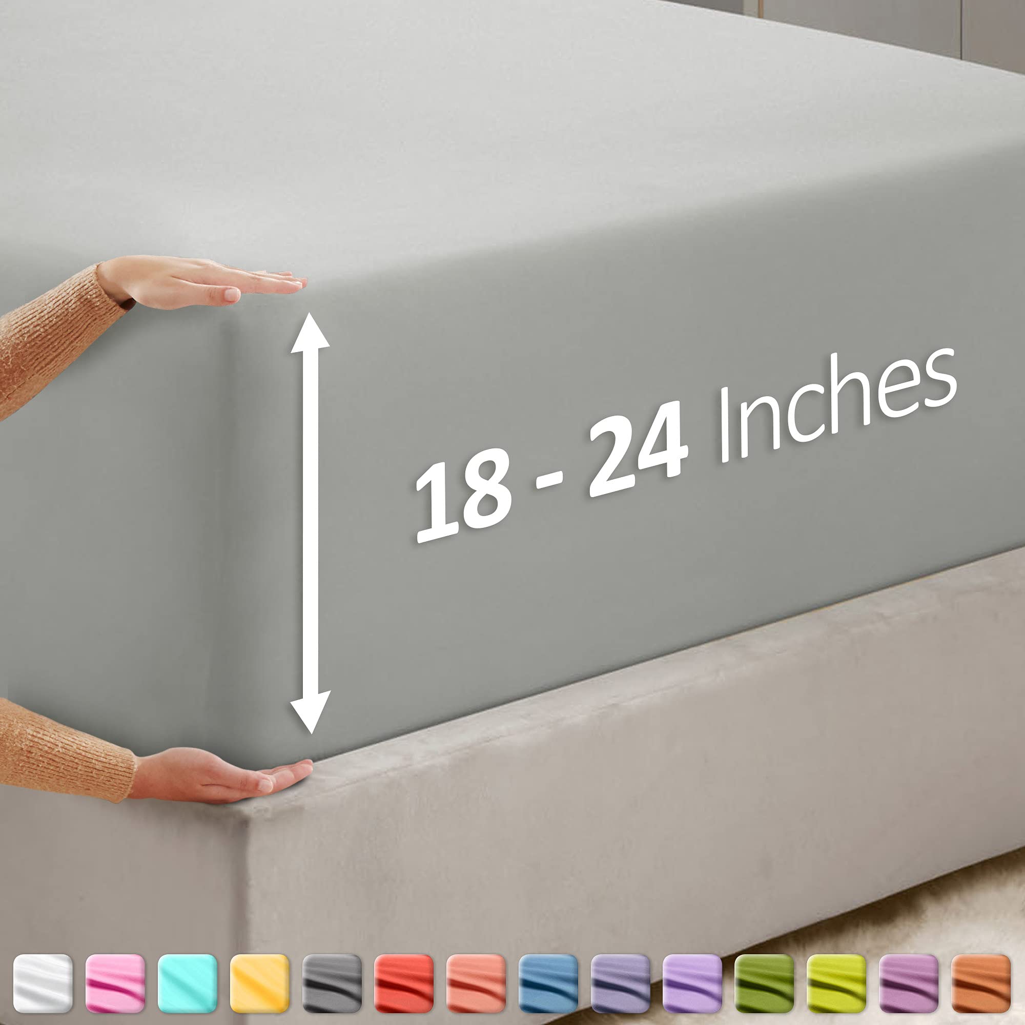 Nestl Extra Deep Pocket Full Fitted Sheet, Light Grey Full Size Fitted Sheet Only, 1800 Microfiber Fitted Bed Sheet, Ultra Soft Full Bed Fitted Sheet Fits Up To 24 Inch Mattress