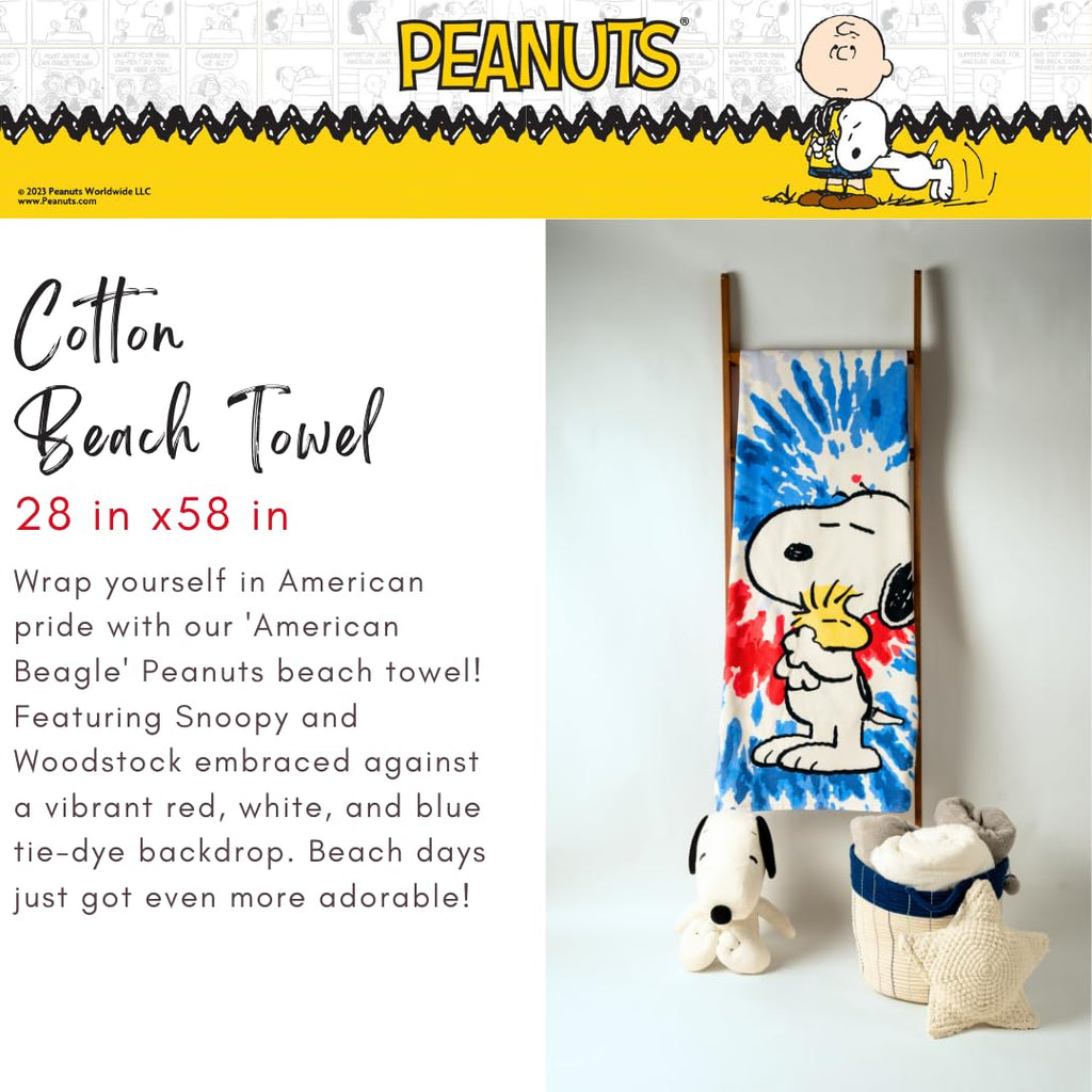 Franco Peanuts Snoopy & Woodstock Bath Towel Cotton 58" x 28" Blue
