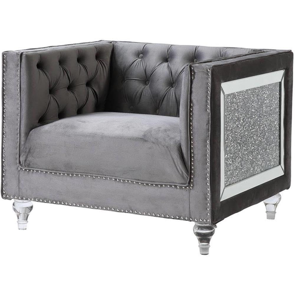 Acme HeiberoII Button Tufted Velvet Upholstery Chair in Gray