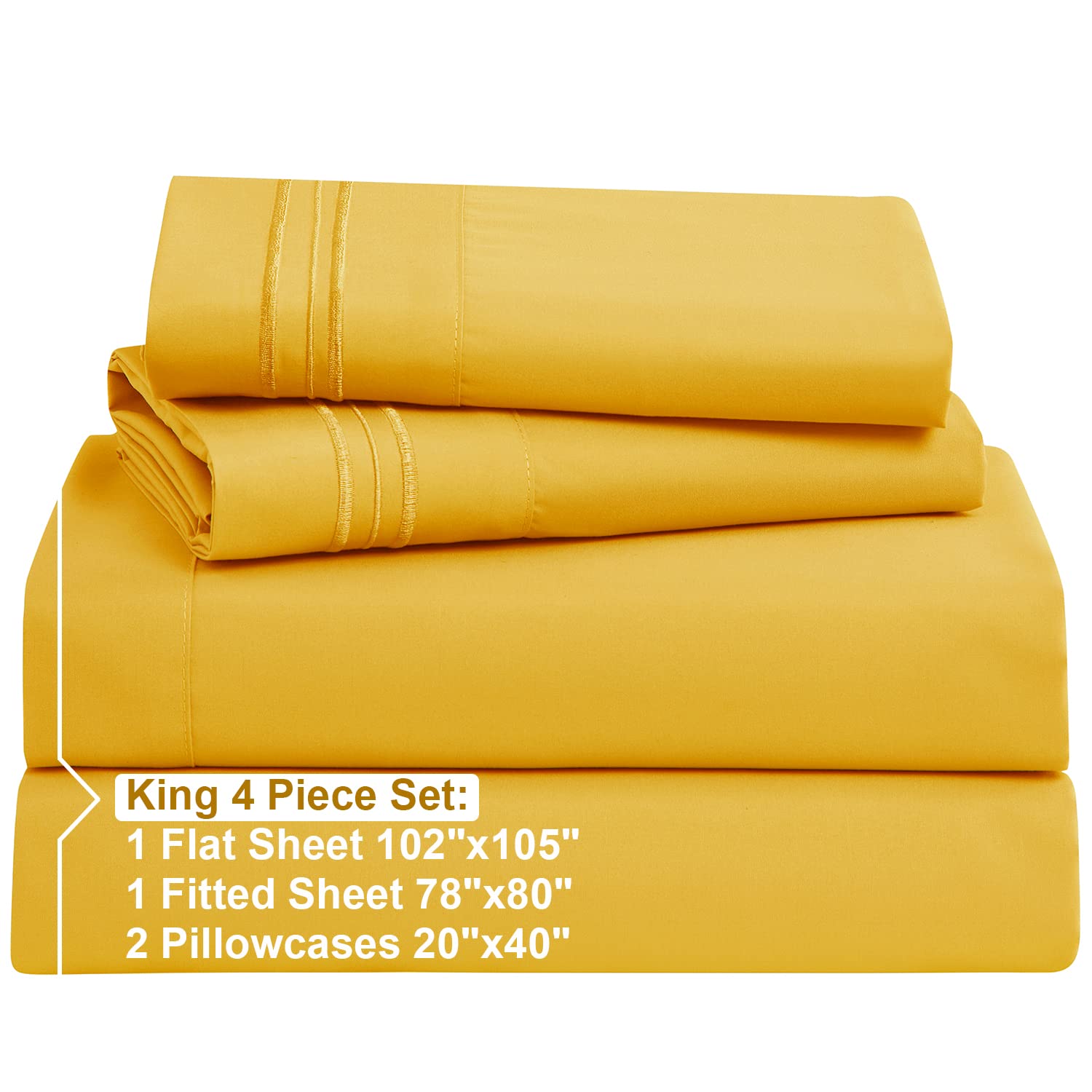 Nestl King Size Sheets Set - 4 Piece King Sheets, Deep Pocket, Hotel Luxury, Extra Soft, Breathable And Cooling, Yellow King Bed Sheets