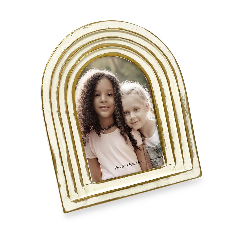 Isaac Jacobs 2x3 Vertical White with Gold Arc Resin Picture Frame with Gradient Design, Decorative Photo Frame, Tabletop & Wall 