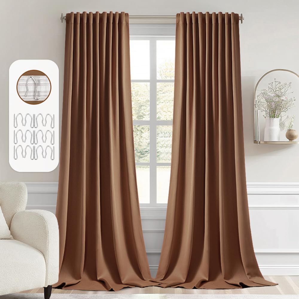 Miulee Back Tab Blackout Curtains 96 Inch Long 2 Panels Set For Living Room Bedroom, Rod Pocket/Pinch Pleated Long Thermal Insulated Room Darkening Floor To Ceiling Drapes, W52Xl96, Cappuccino Brown
