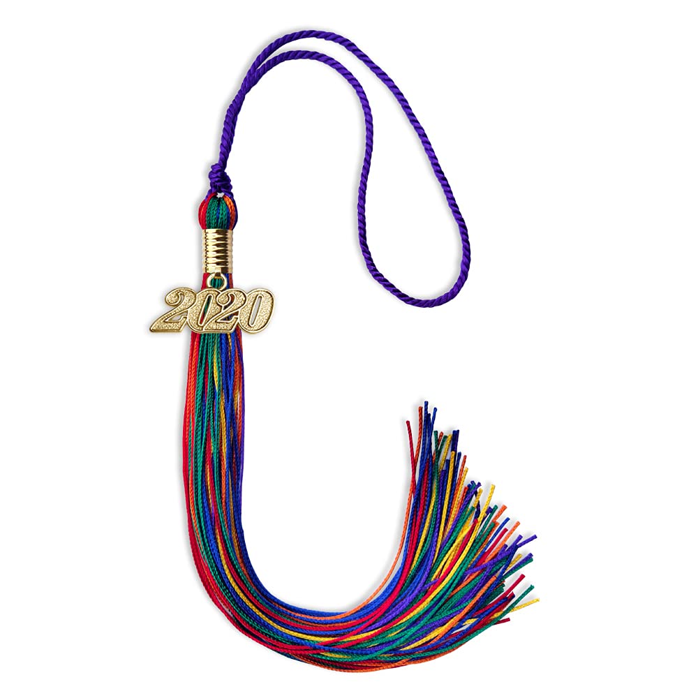 Endea Graduation Double Color Tassel with Gold Date Drop (Rainbow, 2020)