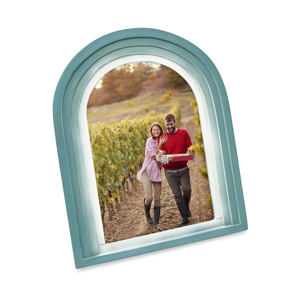 Isaac Jacobs 4x6 Vertical Blue Arc Resin Picture Frame with Gradient Design, Decorative Photo Frame, Tabletop & Wall Display, Ha