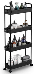 Solejazz Slim Rolling Storage Cart With Wheels 4 Tier Skinny Bathroom Storage Organizer Narrow Shelf Unit Thin Laundry Room Utility Cart For Bedside Kitchen Office Next To Fridge Small Places, Black