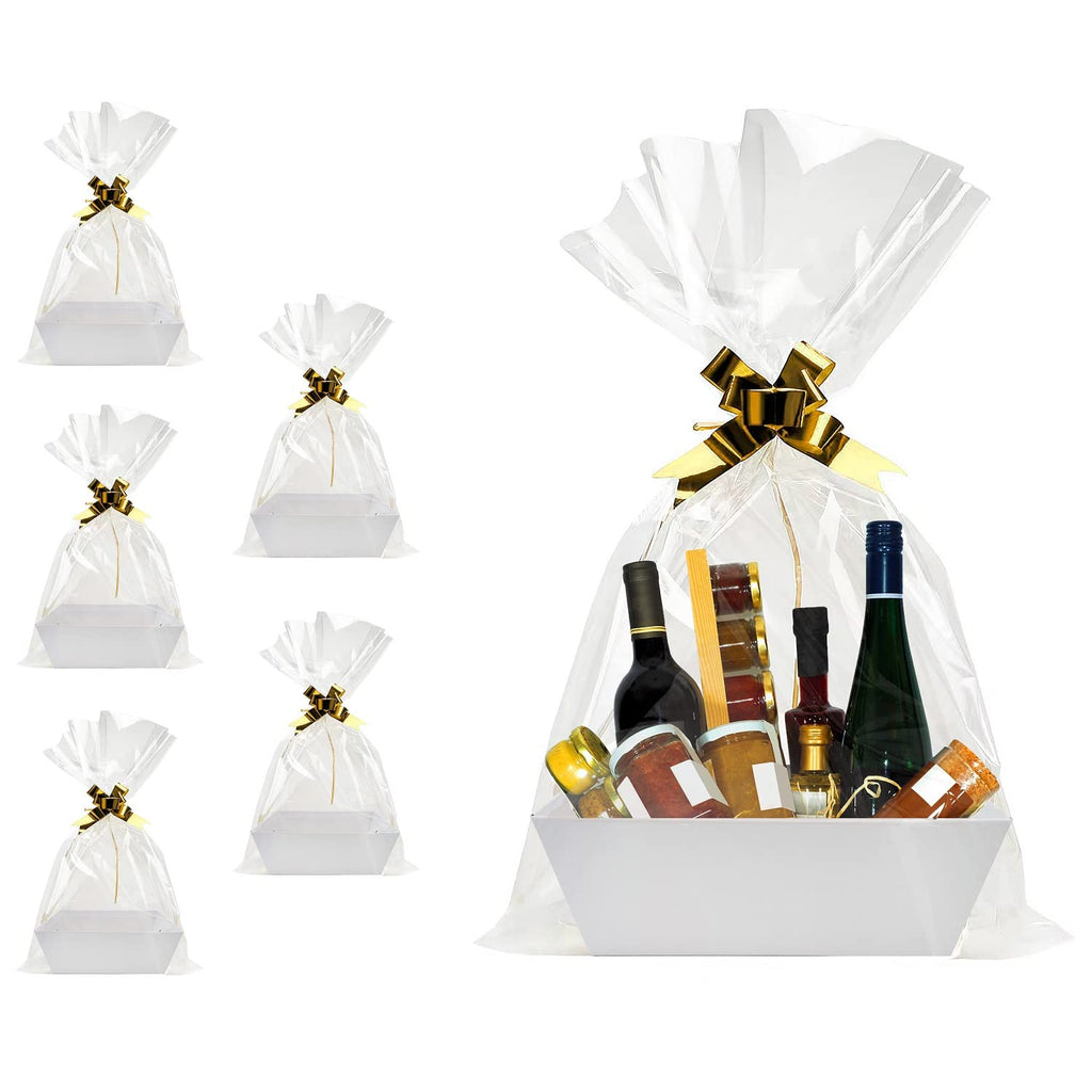 Basket For Gifts Empty, 5 Pk White Empty Gift Baskets To Fill, Sturdy Cardboard Tray With Handles, Large Gift Baskets Empty Bulk