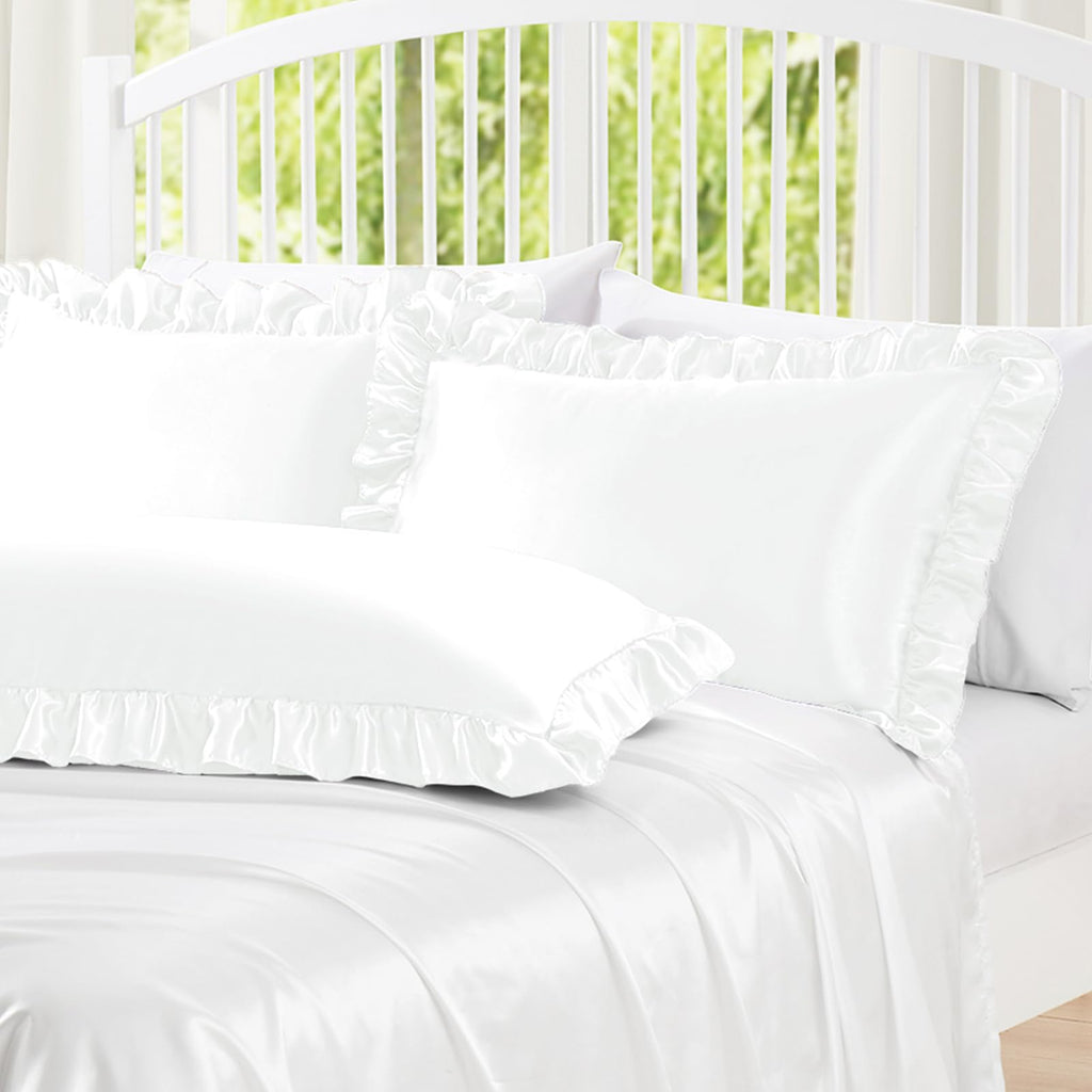 Homiest Ruffle Satin Pillowcase For Hair And Skin, King Size Satin Pillow Covers Silky Pillow Cases Set Of 2, Satin Ruffled Pill