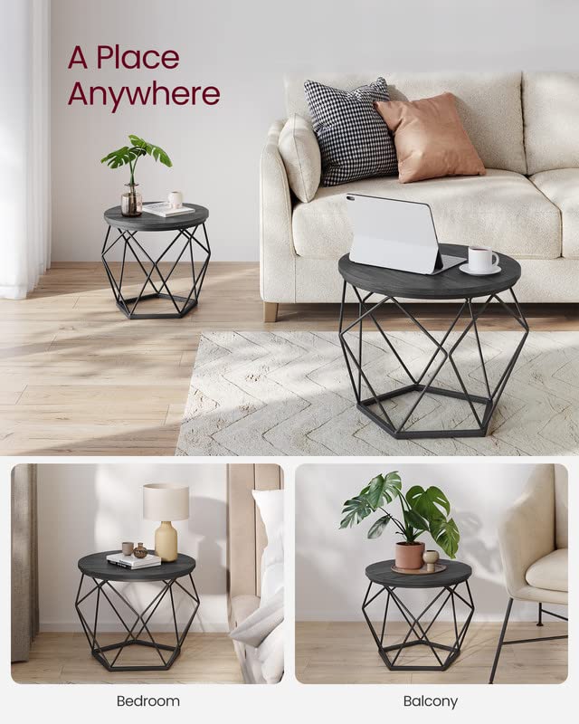 Vasagle Small Coffee Table Set Of 2, Round Coffee Table With Steel Frame, Side End Table For Living Room, Bedroom, Office, Charcoal Gray And Ink Black