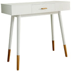 Ehemco Euro Console Sofa Table For Entryway With Drawer And Bamboo Legs In White And Dark Oak, Great For Living Room