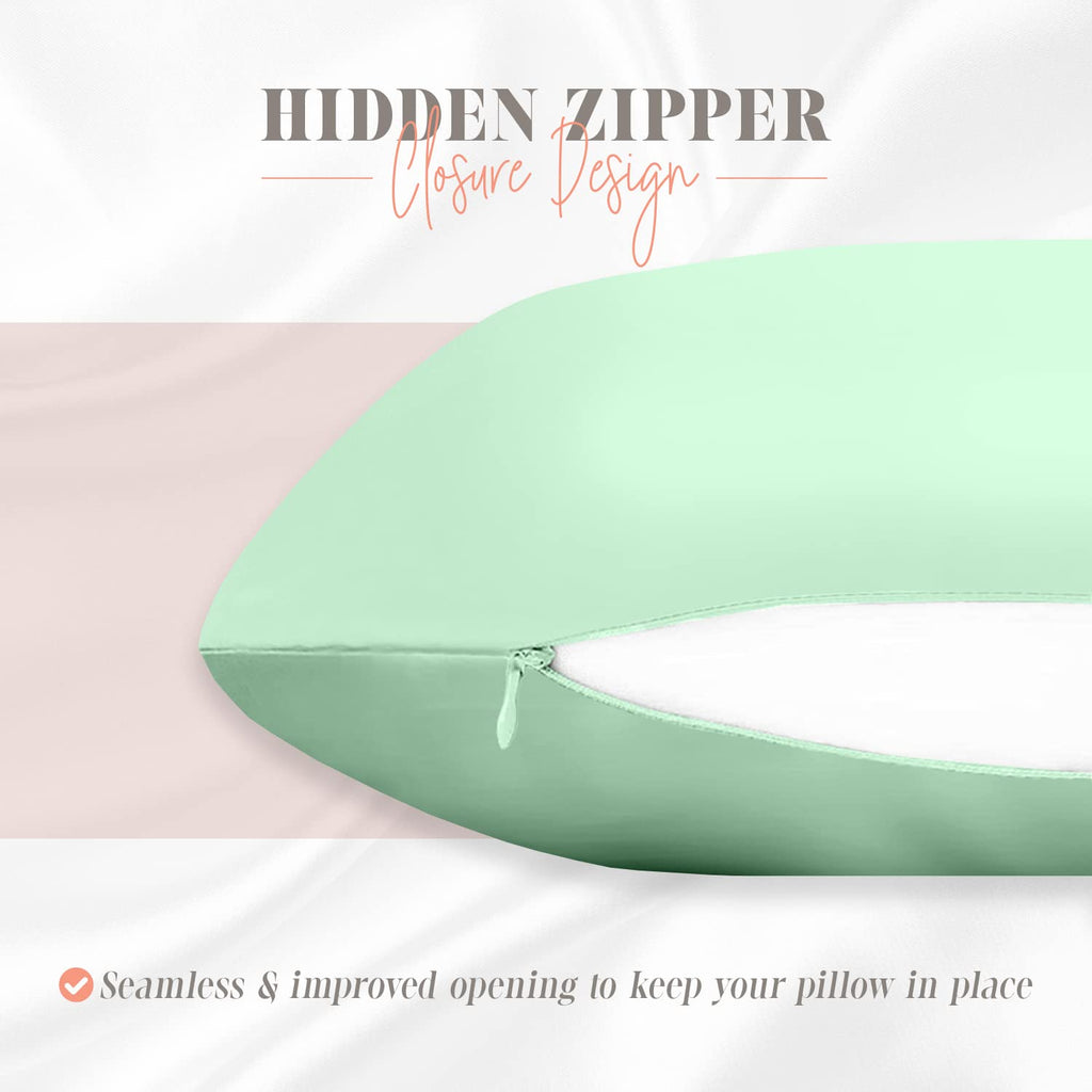 Elegant Comfort Silky And Luxurious 2-Piece Satin Pillowcase Set For Healthier Skin And Hair, Hidden Zipper Closure And Beautifully Packaged, Satin Pillowcase Set, Standard/Queen, Mint Green