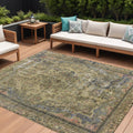 10 X 14 Artichoke Green And Denim Blue Medallion Washable Indoor Outdoor Area Rug