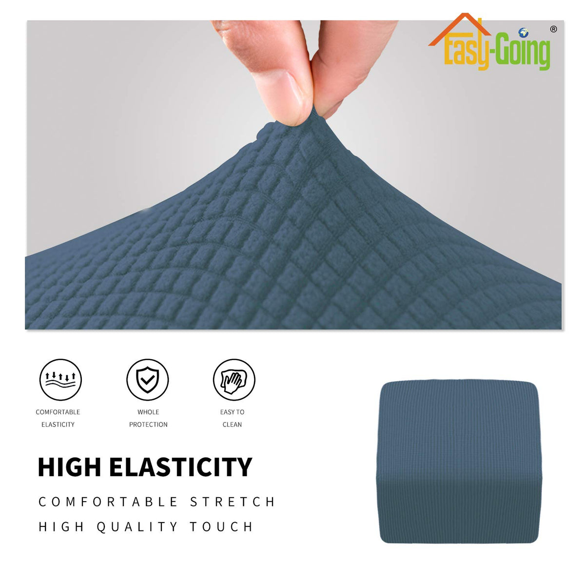 Easy-Going Stretch Ottoman Cover Folding Storage Stool Furniture Protector Soft Rectangle Slipcover With Elastic Bottom (X-Small,Bluestone)