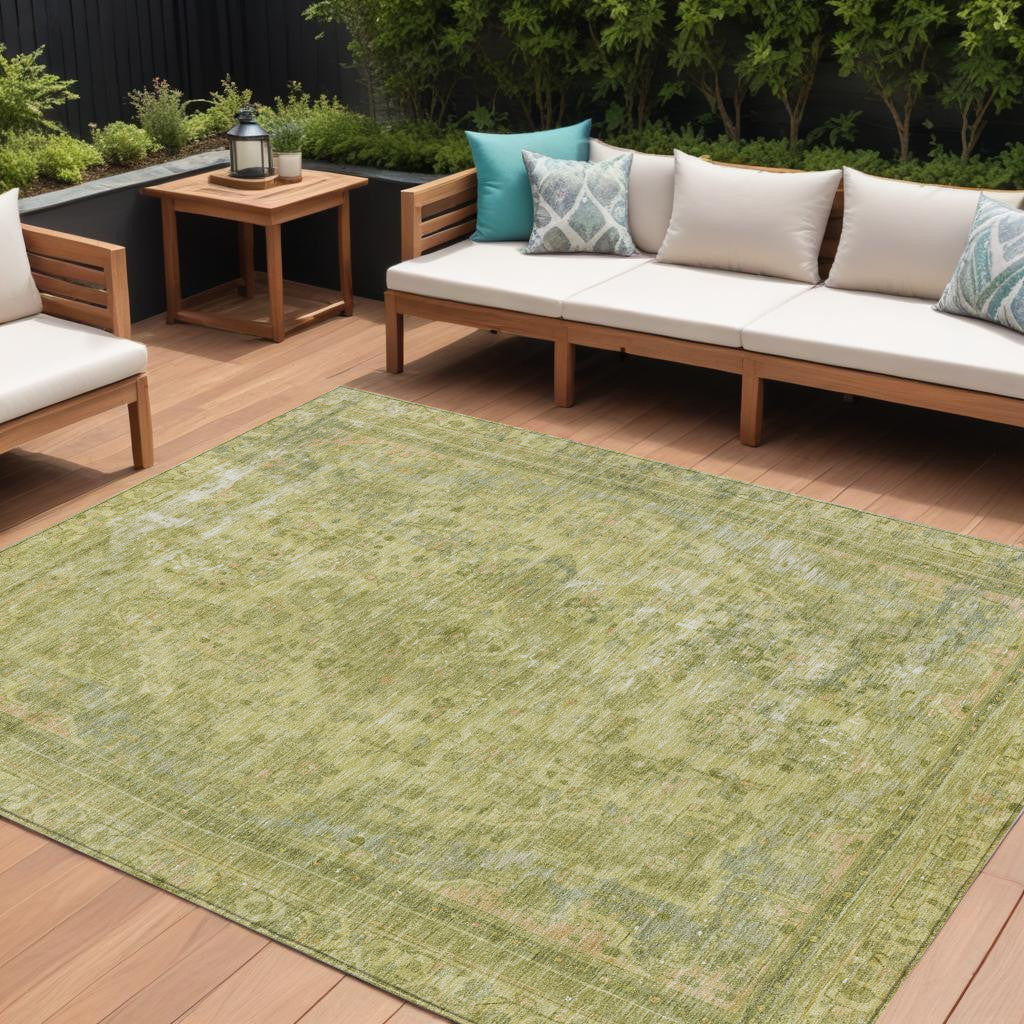 8 X 10 Fern Green And Sage Medallion Washable Indoor Outdoor Area Rug