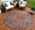 8 Pink And Mauve Round Medallion Washable Indoor Outdoor Area Rug