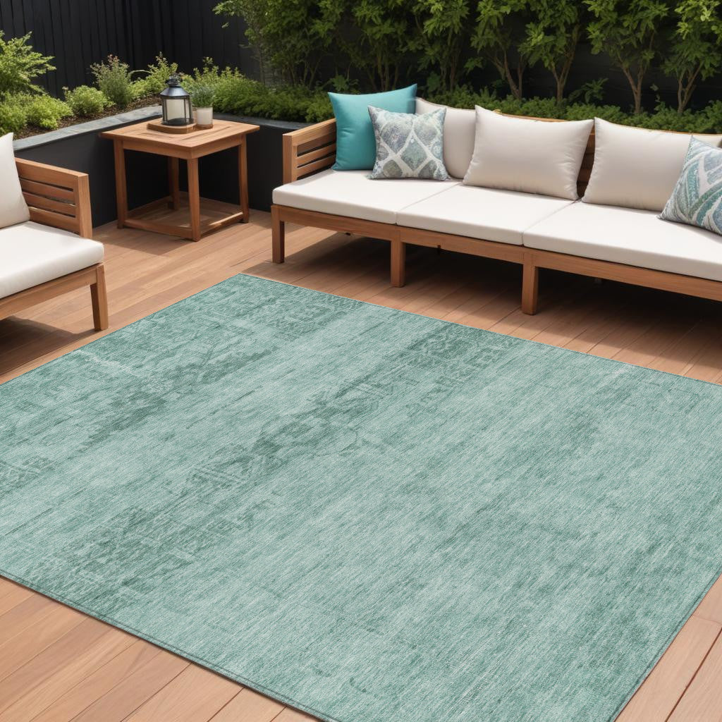 9 X 12 Aqua And Teal Blue Medallion Washable Indoor Outdoor Area Rug