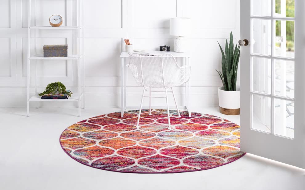 Unique Loom Trellis Frieze Collection Area Rug - Rounded (3' Round, Multi/ Black)