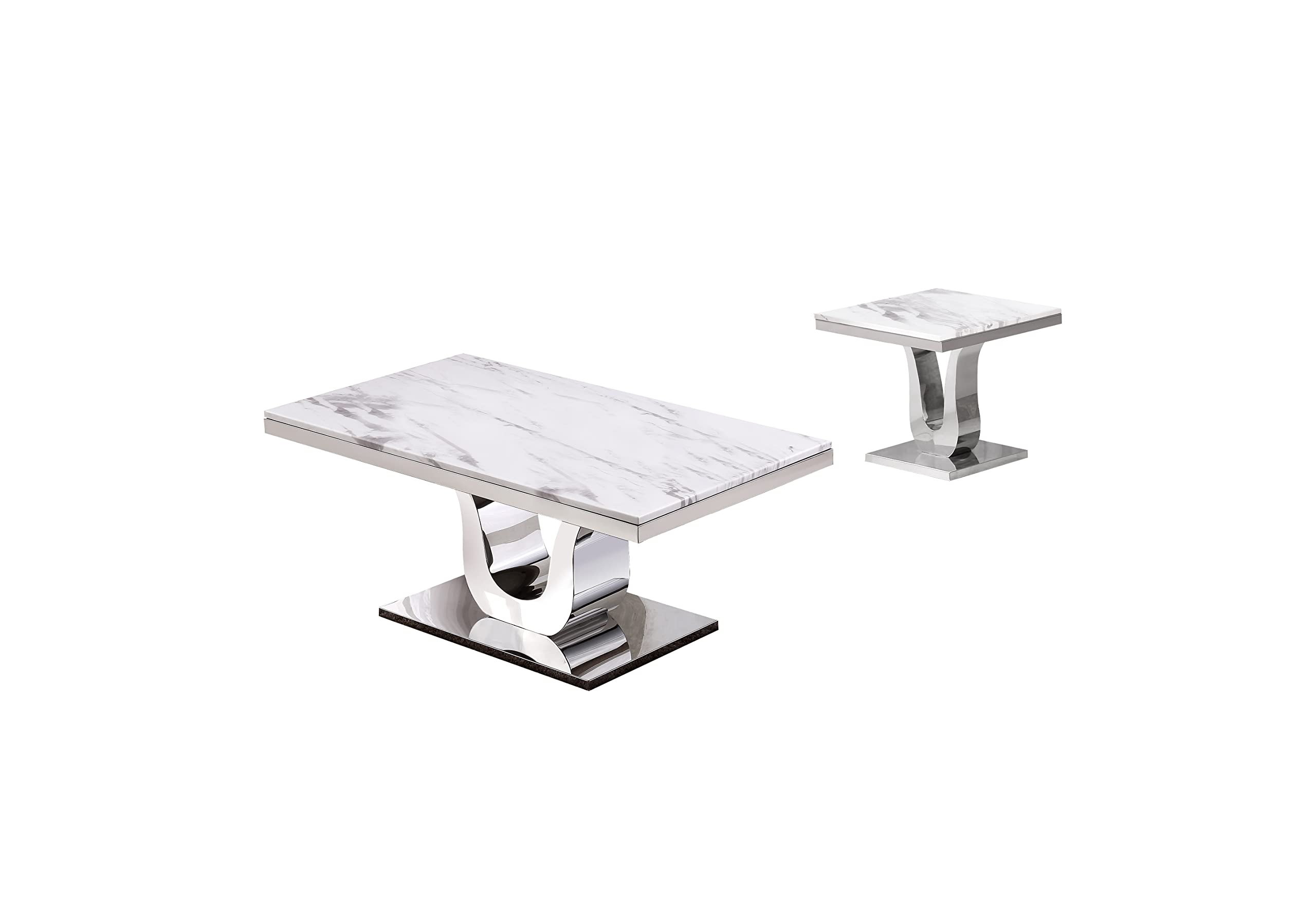 Best Quality Furniture 2Pc (Coffee And End Tables) White, Silver