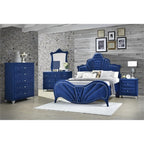 Acme Dante Queen Upholstered Panel Bed In Blue Velvet