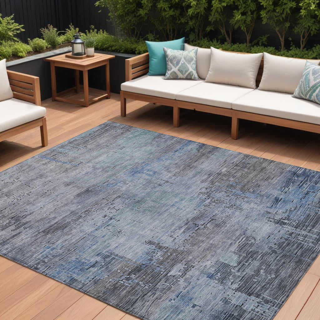 9 X 12 Gray And Blue Abstract Washable Indoor Outdoor Area Rug