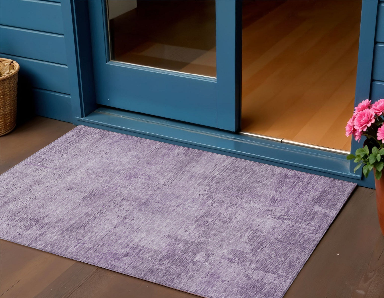3 X 5 Lavender And Plum Abstract Washable Indoor Outdoor Area Rug
