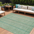 8 X 10 Aqua Beige And Teal Blue Striped Washable Indoor Outdoor Area Rug