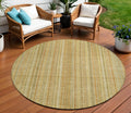 8 Wheat Gold And Beige Round Striped Washable Indoor Outdoor Area Rug
