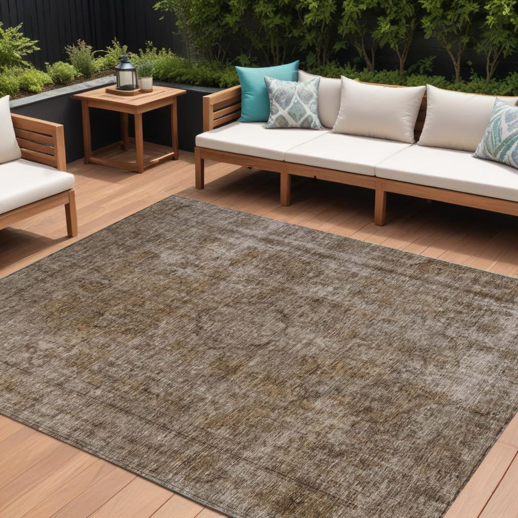 10 X 14 Brown And Beige Medallion Washable Indoor Outdoor Area Rug
