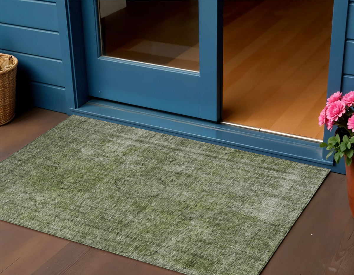 3 X 5 Green And Silver Medallion Washable Indoor Outdoor Area Rug