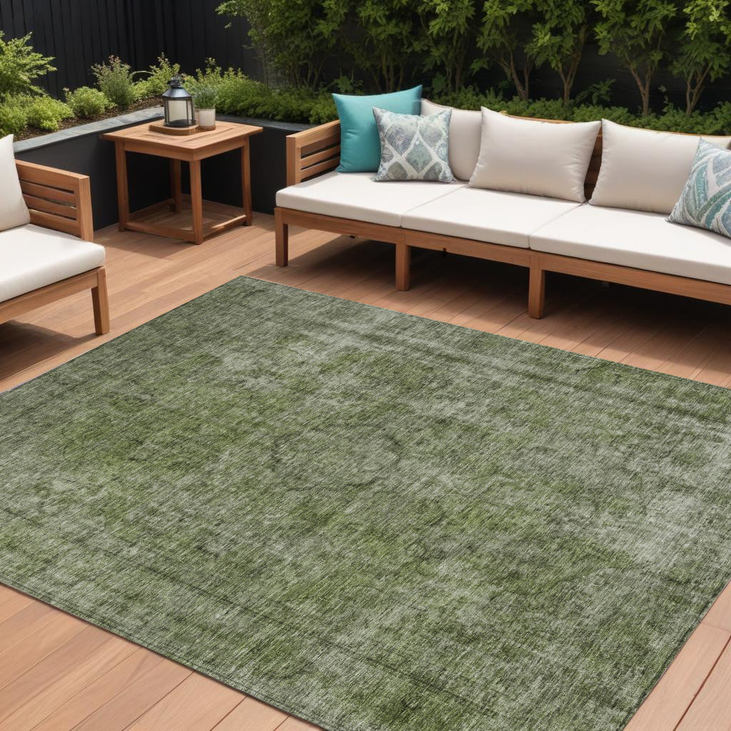 9 X 12 Green And Silver Medallion Washable Indoor Outdoor Area Rug