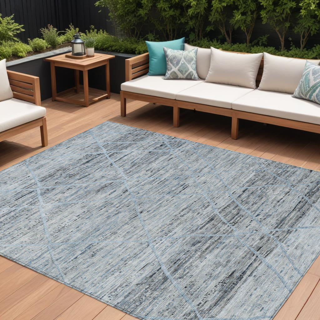 10 X 14 Blue And Gray Trellis Washable Indoor Outdoor Area Rug