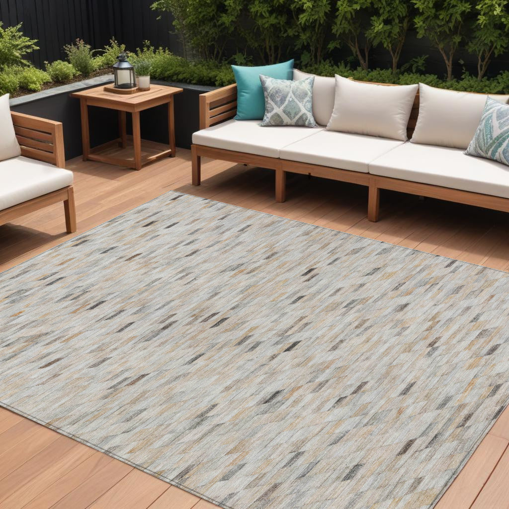 10 X 14 Linen And Gray Geometric Washable Indoor Outdoor Area Rug