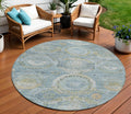 8 Blue And Gold Round Medallion Washable Indoor Outdoor Area Rug