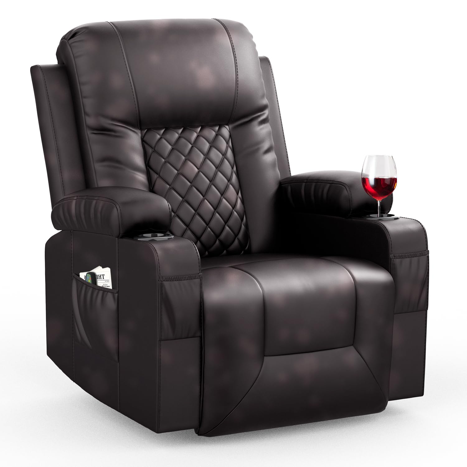 Furnimat Recliner Chairs For Adults, Massage Rocker With Heated Modern Ergonomic Lounge 360 Degree Swivel Single Sofa Seat Livin