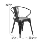 Flash Furniture Luna Commercial Grade Indoor-Outdoor Stack Chair With Arms - Black Metal Frame - Black All-Weather Polystyrene Seat - Vertical Slat Back