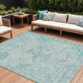 10 X 14 Teal Blue And Pink Floral Medallion Washable Indoor Outdoor Area Rug