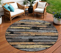 8 Black Gold And Brown Round Striped Washable Indoor Outdoor Area Rug