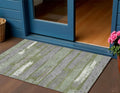 3 X 5 Olive Green Ivory And Blue Striped Washable Indoor Outdoor Area Rug