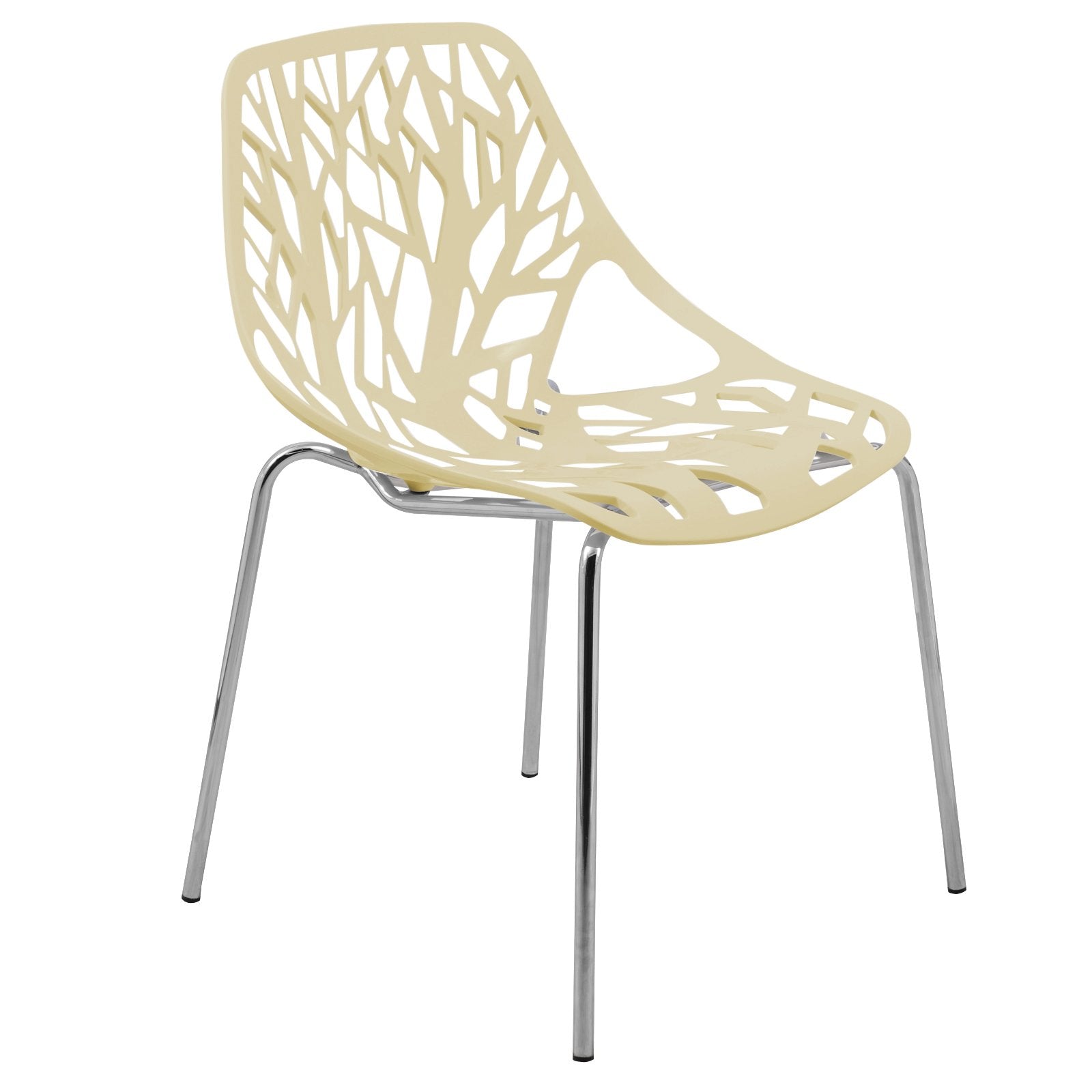 LeisureMod Asbury Chromed Legs Modern Dining Chair, Cream