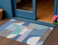 3 X 5 Sky Blue Teal Blue And Brown Geometric Washable Indoor Outdoor Area Rug