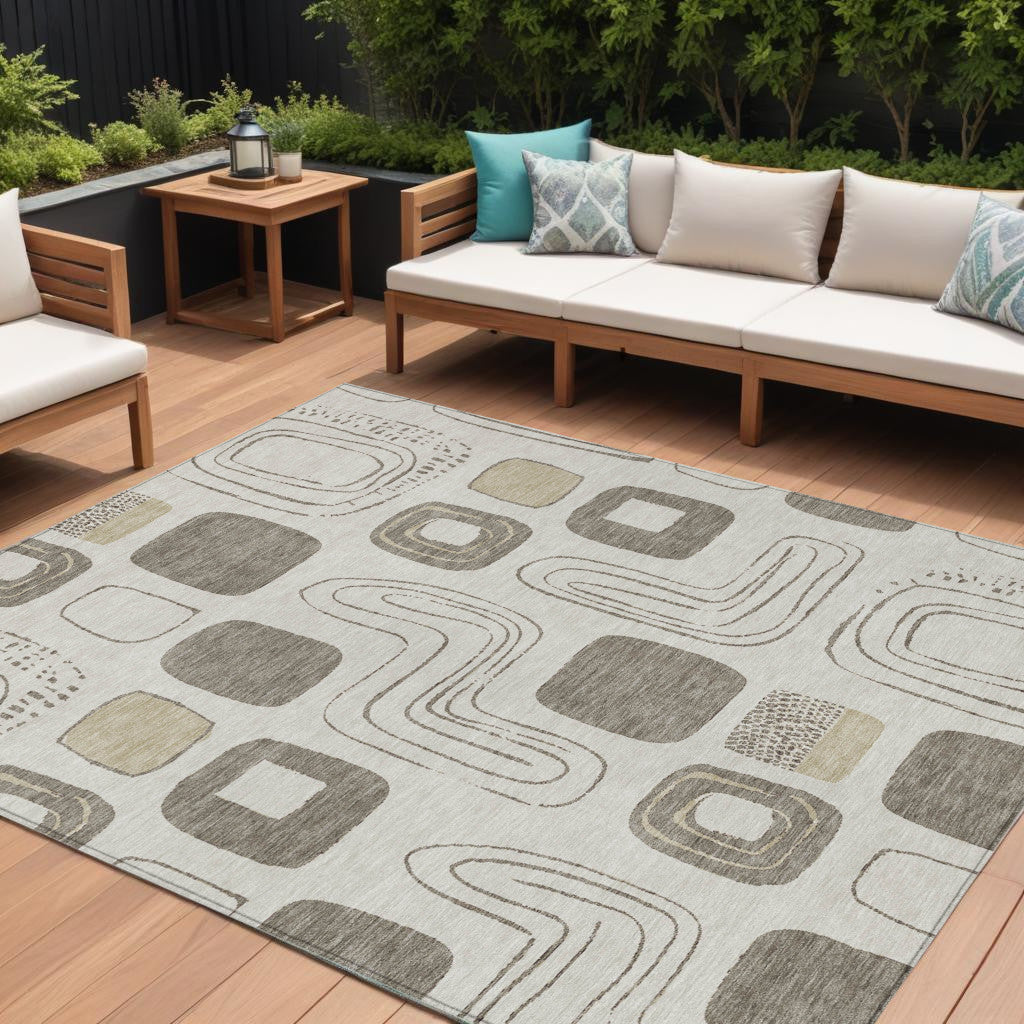 8 X 10 Beige Taupe And Tan Geometric Washable Indoor Outdoor Area Rug