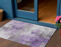 3 X 5 Purple Eggplant And Ivory Abstract Washable Indoor Outdoor Area Rug