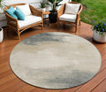 8 Beige Taupe And Ivory Round Abstract Washable Indoor Outdoor Area Rug