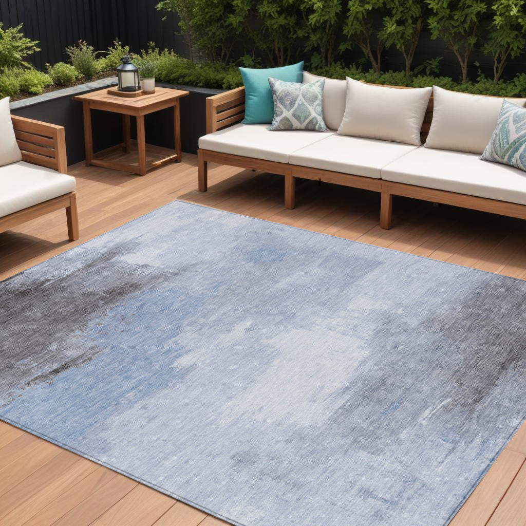 8 X 10 Sky Blue Gray And Ivory Abstract Washable Indoor Outdoor Area Rug