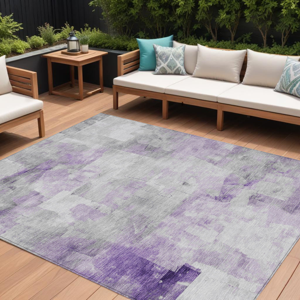 9 X 12 Lavender Gray And Ivory Abstract Washable Indoor Outdoor Area Rug